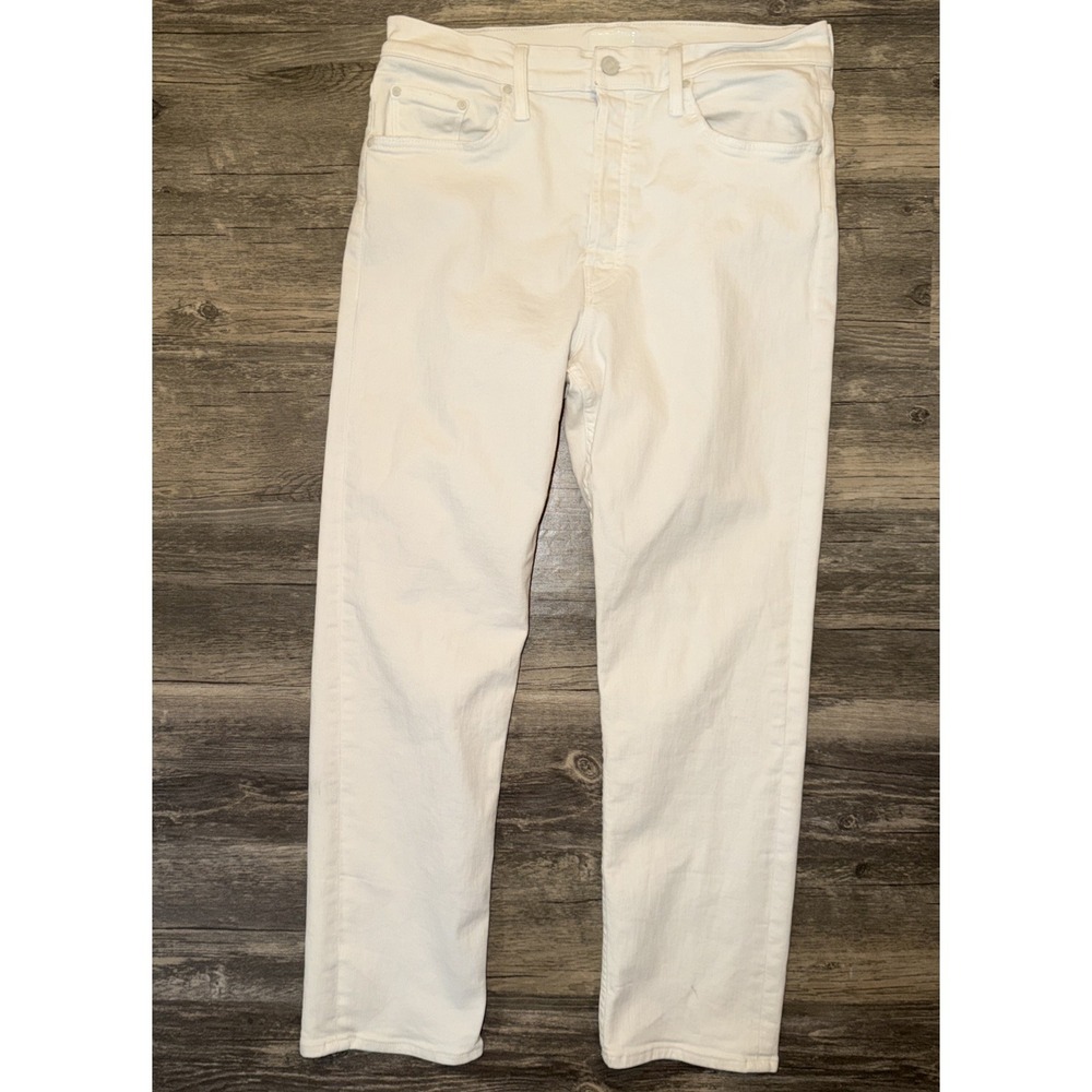 Mother The Dazzler Straight Leg Jeans 29 White Denim Designer Casual Chic